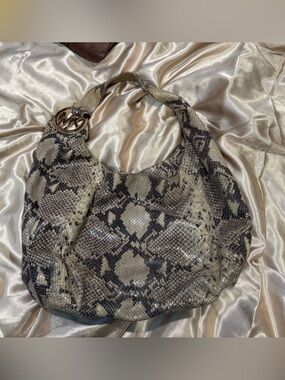 Michael Kors Snakeskin Print Hobo Bag with Gold Accent